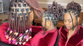 Short Knotless Braids With Curly Ends  Spiced Cranberry Hair Blend [upl. by Aled]