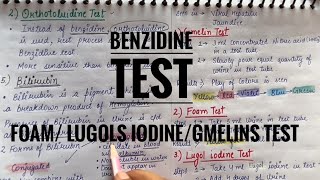 Chemical test blood benzidine  orthotoluidine test  bilirubin  Gmelins  Foam in urine [upl. by Renba]