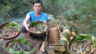 Weaving baskets to trap fish a lucky day Robert  Green forest life [upl. by Adnaral388]