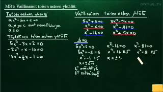 MB1 Vaillinaiset toisen asteen yhtälöt [upl. by Buke]