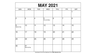 Printable May 2021 Calendar Templates with Holidays  Wiki Calendar [upl. by Aicargatla]