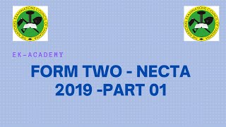 MATHEMATICS FORM TWO NECTA 2019 PART 01 [upl. by Coveney]