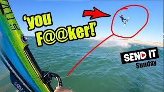 Kitesurfer jumps Windsurfer  156  Send it Sunday [upl. by Bogoch]