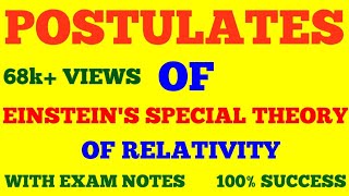 POSTULATES OF EINSTEIN SPECIAL THEORY OF RELATIVITY  WITH EXAM NOTES [upl. by Kenzi]