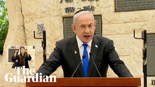 Netanyahu heckled during Israel Memorial Day speech [upl. by Alliuqaj845]