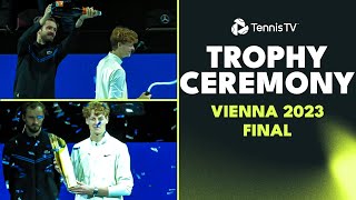 Medvedev Jokes amp Champagne Moments 🍾 Jannik Sinner vs Daniil Medvedev Vienna 2023 Trophy Ceremony [upl. by Eaver]