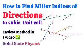 How to find Miller indices of directions in cubic unit cell Easiest method  Miller indices [upl. by Kleper]