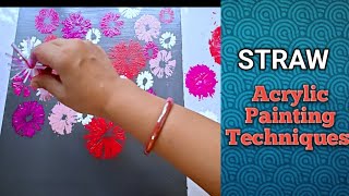 How To Paint A Flower Field  Pink amp Red Using straw Painting Tutorial [upl. by Corabelle792]