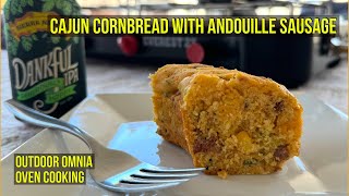 CAJUN CORNBREAD wANDOUILLE SAUSAGE  OMNIA OVEN OUTDOOR COOKING [upl. by Acinoryt]