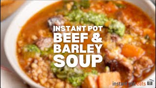 BEEF amp BARLEY SOUP WITH PESTO  Instant Pot Recipe [upl. by Rosamund]