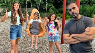 Teaching my Daughters Deema and Sally to Play and share rides at the playground Fair Play for Kids [upl. by Lilia]