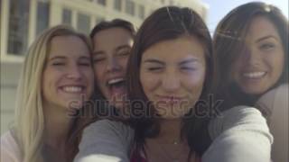 Closeup Of Carefree Teen Girls Making Funny Faces And Smiling For Selfies [upl. by Amaerd]