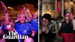 Euro 2020 final Italy and England fans react to final penalty kick [upl. by Nnylirehs]