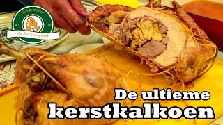 Gevulde kerstkalkoen bereiden Amerikaans recept Turducken gevuld met eend en kip [upl. by Harlamert135]