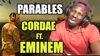 OMG THIS IS BRAIN OVERLOAD CORDAE  PARABLES REMIX FT EMINEM  Reaction Eminem Cordae [upl. by Anaitsirk]