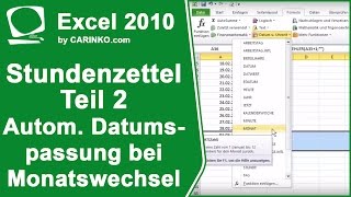 Stundenzettel Zeiterfassung in Excel erstellen Teil 2  Autom Datumsanpassung  carinkocom [upl. by Celeste]