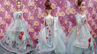 Designer Barbie doll lehenga making  DIY Doll Dress [upl. by Kalagher]