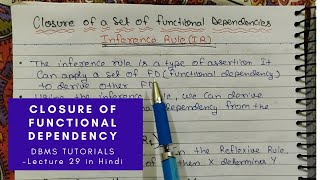 Closure of Functional Dependency  DBMS Tutorial in Hindi  Lecture 29 [upl. by Beauchamp]