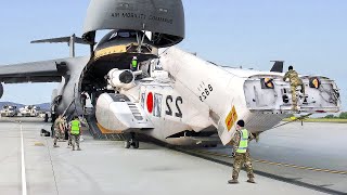 US Loading Japan’s Brand New CH53 Helicopters Into Massive C5 for Air Delivery [upl. by Azilem]