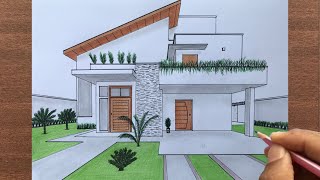 How to Draw a House in 1Point Perspective [upl. by Nohsal704]