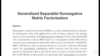 Generalized Separable Nonnegative Matrix Factorization [upl. by Norad]