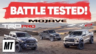 Truck Comparison Toyota Tacoma TRD Pro Vs Chevy Colorado ZR2 Bison Vs Jeep Gladiator Mojave [upl. by Savina883]