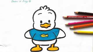 How to draw pekkle  a white small duck from Sanrio  Drawing and Colouring for kids and toddlers [upl. by Ibrik]