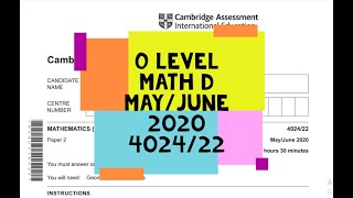 O Level Math D Paper 2 402422 MayJune 2020 [upl. by Ulrike]