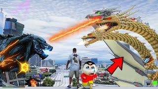 GTA V  Mecha Ghidorah Godzilla Attack On Franklin amp Shinchan GTA 5 [upl. by Farmann]