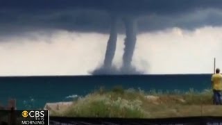 Double waterspouts spotted over Lake Michigan [upl. by Tnarg]