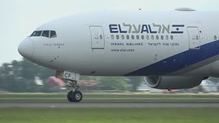 EL AL Israel Airlines Boeing 777200ER Take Off At Schiphol Airport [upl. by Bibbye]