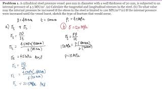 Problem on Tangential and Longitudinal Stress ThinWalled Pressure Vessels [upl. by Raseac4]