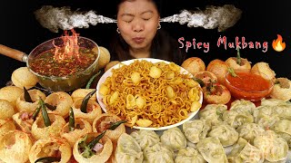 Eating Extremely Spicy Panipuri Chicken MOMO🔥Spicy Macaroni Noodles Nepali Mukbang Eating Show [upl. by Sihunn]