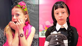 Nastya and Wednesday play funny challenges for kids [upl. by Donielle138]