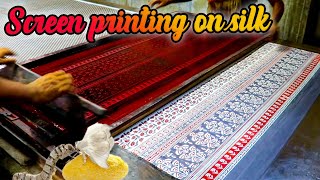 Silk Fabric Printing Process Traditional Screen Printing on silk [upl. by Anneuq941]