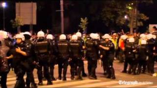 Seven injured in clashes at proMladic rally [upl. by Ellehcyt43]