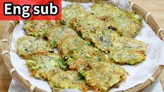 Glass noodles stir fried with vegetables Pancakes  Japchaejeon 잡채전 [upl. by Eissen]