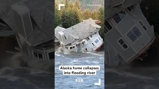 Alaska home collapses into river as melting glacier causes flooding [upl. by Hobart]