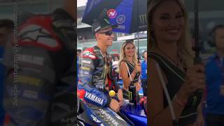 Fabio Quartararo Smiles Accompanied by Umbrella Girl  sanmarino yamahamotogp motogp [upl. by Ttirrem]