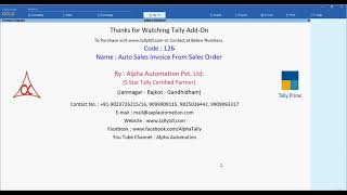 Tally Add On  Auto Sales Invoice From Sales Order in Tally Prime Software [upl. by Vaughn]