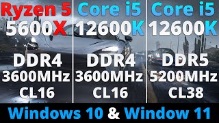 Ryzen 5 5600x vs Core i5 12600k DDR4 vs Core i5 12600k DDR5 Windows 10 amp Windows 11  16 Games 1080p [upl. by Ayenet783]