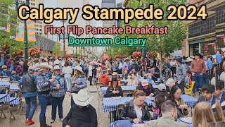 Calgary Stampede 2024  The First Flip Pancake breakfast at Downtown Calgary Alberta Canada [upl. by Ert]