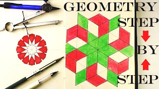 Geometric Pattern  Step by Step Making  Easy Islamic Geometry [upl. by Krell]