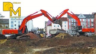 2x HITACHI ZAXIS 350 crawler excavators cleaning up after demolition [upl. by Aihsatal50]