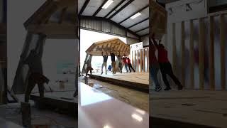 Getting those gable walls upright portablebuildings cabinshells shedcompany [upl. by Orihakat]