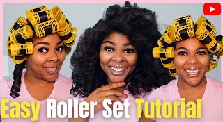 How to do an EASY Roller Set on Black Natural Hair NO FOAM OR MOUSSE [upl. by Akcemat]