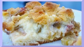 Rhabarberkuchen mit Hefeteig  Pudding und Streuseln Rezept [upl. by Assillem]