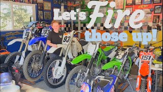 Start em ALL Starting all the dirt bikes in the garage Yamaha Honda CR500 Kawasaki KTM [upl. by Uos953]