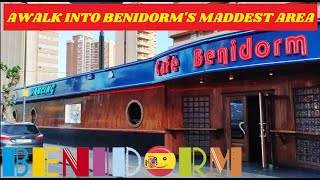 Benidorm Info Walk🇬🇧💬🍺SINATRAS CAFE B MILLERS amp New Town Hotels PerlaOrange amp Arcos🏨🎶 benidorm [upl. by Schlenger]