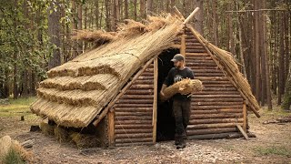 Building a Medieval House  10 Day Bushcraft Shelter Build With Grass Roof [upl. by Adekram]